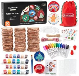 Shuttle Art Natural Wood Slices 70 PCS 2.8-3.1 Inches Craft Wood Ornament Kit, Unfinished Predrilled Wooden Circles with Hole, Jute Twine, Acrylic Paint, Markers for DIY Decoration