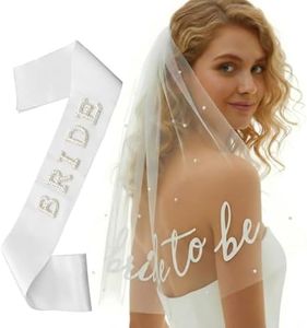 2Pcs Pearl Bride to Be Sash & Veil for Wedding Bride Pearl Satin Sash Bachelorette Party Decorations Bridal Shower Veil with Comb Engagement Gifts