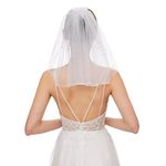 Bridal Wedding Veil Short with Rhinestone Comb Tulle for Bachelorette Party 38cm/15”White