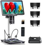 TOMLOV TriL110 3-Lens Digital Microscope: 10.1" 2500X 2K HDMI Coin Microscope Magnifier for Whole Coin View with IPS Screen, LCD Soldering Microscopes for Adults, 14 LED Lights, PC/TV Compatible, 64GB