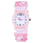 Venhoo Kids Watches Cartoon Waterproof Silicone Children Wristwatches Time Teacher Gifts for Girls (Pink Rabbit)