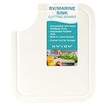 RV/Marine Sink Cutting Board (White Plastic) - 14 1/2x12 1/2x1/2" Compatible with Most RV&Boat Sinks - Chopping Board with Adjustable Rubber Feet, Built-In Juice Groove, and Corner Cut for Scraps