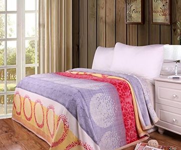 DaDa Bedding Lightweight Flannel Mink Fleece Throw Blanket - Refreshing Seashore Sands Striped Silky Soft - Light Lilac Lavender Yellow & Coral Red - 80" x 90"