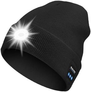 Rotibox Bluetooth Beanie with Light, Unisex USB Rechargeable 4 LED Headlamp Hat