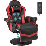 COSTWAY Massage Gaming Chair, Height Adjustable Swivel Racing Video Gaming Recliner with Retractable Footrest, Headrest and Cup Holder, Ergonomic High Back PU Leather Executive Desk Chair (Red)