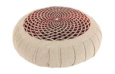 KANYOGA Buckwheat Hulls Filled Multipurpose Yoga & Meditation Zafu Cushion for Removable Outer Cotton Cover, (Beige & Maroon- Dia 38 X H 13 Cm)