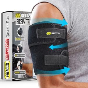 BLITZU Bicep & Tricep Tendonitis Brace Compression Sleeve. Upper Arm Brace Wrap Support Tendon Band for Pain Relief, Muscle Strains Recovery & Inflammation for Men & Women. Black XXL