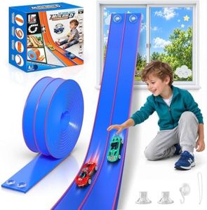 TAEMVV Flexible Race Track for Kids, 15 Ft Dual Car Track Set, Royal Blue