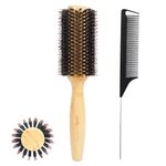 Vista Boar Bristle Hair Brush with Bamboo Handle, Round Barrel Brush for Blow Drying, Curly Hair Brush with Tail Comb for Women Men and Kids(2.5 Inch, Barrel 1.37 Inch)