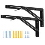 Folding Shelf Bracket 40cm,YUMORE Heavy Duty Collapsible Brackets Shelf Support Max Load 330lb Wall Mounted Floating Table Triangle Supporter DIY L Bracket Space Saving, Black Painting, Pack of 2