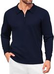 COOFANDY Mens Quarter Zip Pullover Long Sleeve Polo Shirts Casual Slim Fit Sweater Polo Collared T Shirts Knit Lightweight Sweater Navy Blue