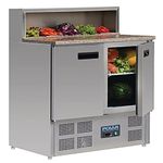 Polar Refrigeration G-Series 230W Pizza Food Prep Double Door Counter Fridge 288 Litre, Granite Worktop, Stainless Steel, 2°C to 8°C, 1100(H)x900(W)x700(D)mm, 2 Shelves, Fan-Assisted Cooling | G603