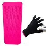 Heat Resistant Mat Pouch and Heat Resistant Glove for Curling Irons, Hair Straightener, Flat Irons and Hair Styling Tools, 28.5cm x 14cm, Pink