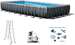 Intex 26373EH 32ft x 16ft x 52in Ultra XTR Frame Above Ground Rectangular Swimming Pool Set with Sand Filter Pump, Ladder, Cover, & Maintenance Kit