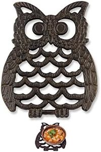 Cast Iron Owl Trivet - Decorative Trivet for Kitchen Counter or Dining Table - Vintage, Old-Fashioned, Farmhouse, Rustic, Artisan Design - 7.75X6 - with Rubber Pegs/Feet - Recycled Metal - Rust Brown