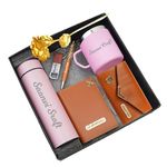 Dream Gift Glore Customized Your Name Water Bottle With Coffee Mug, Passport Cover, Pen, Keychain and Ladies Clutch/Purse Mens Customized Gift Hamper (Pack of 6)