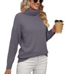 Jouica Womens Turtle Neck Chunky Sweatshirt Warm Loose Fitting Oversized Tunic Sweater for Maternity Ladies Tops,Purple Gray,X-Large