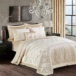 Householdfurnishing 3 Piece Crushed Velvet Bedspread Quilted Bed Throw Comforter with Pillow Shams (Santiago/Beige, Super King)