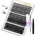 LANKIZ Eyelash Extension Kit, 30D 40D 50D Mix Tray Lash Extension Kit, 320pcs Lashe Clusters with Bond & Seal Glue, DIY Individual Lashes Kit at Home, Wispy Cluster Eyelash Kit for Beginners