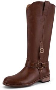 KIFIWUI Knee High Boots for Women Brown Square Toe Rinding Boots Block Heel
