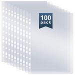 100 Pack A4 Punched Pockets, Plastic Wallets Extra Strong Sleeves, Top Opening Pocket Sheet Protectors for Ring Binder File Folders