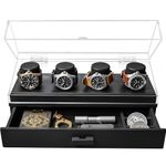 The Watch Deck Pro: Made to Show Off Your Collection — Stylish Display Case for 4 Watches – Accessory Drawer, Wooden Posts & Vegan Leather Lining – Men’s Watch Box & Watch Case with Lifetime Assurance