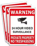 Rhungift 3-Pack Video Surveillance Sign,10 x7 Inches, Private Property Sign No Trespassing Metal Reflective Warning Sign,Rust Free 0.40 Aluminum, Indoor and Outdoor use