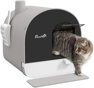 PawHut Cat Litter Tray, Hooded Cat Litter Box with Mat,Scoop,Filter, Flap Door, 43 x 44 x 47cm - Light Grey