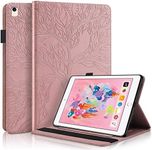 CXTcase iPad 5th/6th Generation, iPad Air/iPad Air 2, iPad Pro 9.7 Inch Case Embossed Tree PU Leather Case Wallet Flip Cover for iPad 2017/iPad 2018, iPad Air/Air 2, iPad Pro 9.7" Rose Gold