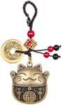 Mansiyuyee Lucky Cat Keychain with Five Emperors Money Feng Shui Coins, Maneki Neko Good Luck Charms Lucky Tassel