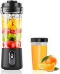Foyucool Portable Blender for Smoothies and Shakes, 2 Portable Blender Cups, 17 &10 oz Cordless Personal Small Blender with Straw Brush&Lid, USB-C Rechargeable, Quiet Mini Travel Blender, Black