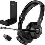 Bluetooth Headset with Noise Cancelling Mic and Stand, Wireless Headphones with Mic & Hook, 2-Earpiece with Auto-Pair USB Dongle for PC/Laptop, Handsfree/Dual Connect/Mute, for Meet|Skype|Zoom|Teams