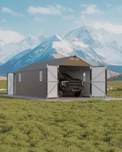 GarveeLife 12x25 ft Metal Carport, Enclosed Car Port with Vertical Steel Roof for All-Weather Use, Metal Garage Shed with Man Door for Sedans & SUV, Gray