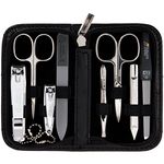 3 Swords Germany - brand quality 8 piece manicure pedicure grooming kit set for professional finger & toe nail care scissors clipper fashion leather case ostrich black in box, Made in Germany