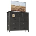 MUTUN 9-Drawer Dresser, Fabric Storage Dresser for Bedroom, Closet, Entryway, Tall Chest Organizer Unit with Fabric Bins, Sturdy Frame, Easy Pull Handles & Wooden Top, Black