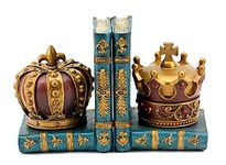 Bellaa 24254 Chess Style Decorative King Queen Golden Royal Crown 6 Inch Design Art Bookshelf Heavy Duty Bookend Set Decor Office Library Gifts
