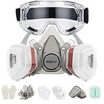 INCLY Respirator Half Face Cover For Chemicals & Paint with Goggles and Asbestos, Safe Breathing For Against Dust, Organic Vapors, Gas, Smoke, Fire, Painting, Sanding