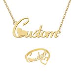 Personalized Custom Name Necklace Heart Ring Stainless Steel Womens Jewelry Set for Graduation Best Friends