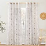 NICETOWN Thick Linen Sheer Curtains Boho Style, Semi Sheer Drapes for Bedroom Grommet Top Flax Window Curtains Rustic for Farmhouse/Patio Door/Cottage, W50 x L95, Taupe, 2 Panels