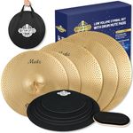 Low Volume Cymbal Pack with Drum Mute Pads, Complete 5pcs Mute Cymbal Set & 6pcs Drum Dampeners, Quiet Cymbals 14"/16"/18"/20" | Drum Mute Pak 10"/12"/13"/14"/16", 1 Bass Drum Mute Pad, Cymbal Bag