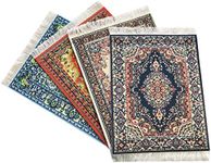 Set of 4 Carpet Mousepads, Oriental Miniature Rug Style Computer Mouse Pad, Non-Slip, Elegant Office Accessories, Blue Beige