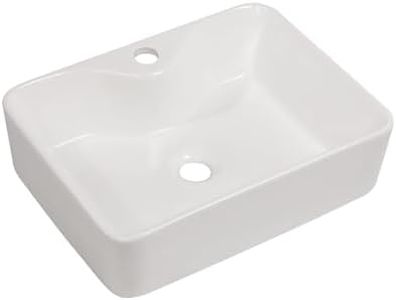 Mocoloo 16 Inch Rectangle Vessel Bathroom Sink with Faucet Hole 16"x12" White Ceramic Countertop Bathroom Vanity Sink Basin Above Counter Installation Porcelain Lavatory Sink
