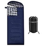 REDCAMP Cotton Sleeping Bag for Adult with Removable Pillow, Wide Sleeping Bag with Hood for 3-4 Season Winter Cold Weather Camping Fishing, Blue with removable pillow (2lbs filling)