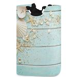 CaTaKu Sea Marine Laundry Hamper, Wood Starfish Laundry Basket Box Big Storage Waterproof Easy Carry for Family Dormitory Laundry Room, 12.6 x 11 x 22.7 Inches