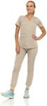 MediChic Scrubs for Women's V-Neck Scrub Set with Six Pocket Ribbed Cargo Jogger Pants with 4-Way Stretch