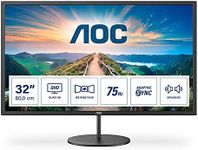 AOC Q32V4 - 32 inch QHD Monitor, 75Hz, 4ms, IPS, Adaptive Sync , speakers , FlickerFree (2560x1440@ 75Hz, 250 cd/m², HDMI 1.4 x 2, DisplayPort 1.2 x 1),BLACK