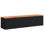vidaXL Garden Storage Bench - Black Poly Rattan and Acacia Wood - Outdoor Cushion Box with Water-Resistant Bag, 220x50x54cm