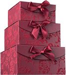 Burgundy Small Swirl Nesting Elegant Christmas Gift Boxes - Set of 3 - With Bows and Magnetic Closure for Party Wedding Gifts