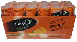 Dex4 Glucose Tablets, Fast Acting Sugar Supplement, 12-pack of Dex4 Tubes, 10 Tablets in Each Tube, Each Tablet Contains 4g of Fast-Acting Carbs, Easy to Track Pre-Measured Servings (12 Pack, Orange)