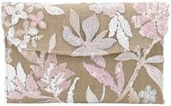 Verdusa Women's Floral Embroidery Sequin Evening Clutch Bags Party Purses Pink One-Size